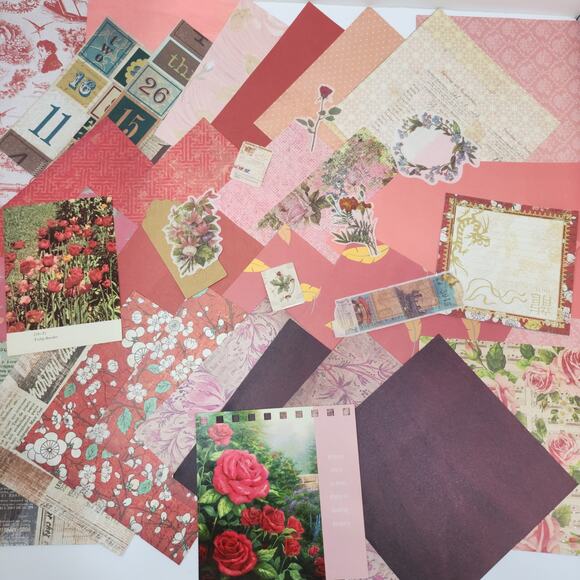 Ephemera Lot 40 Pieces Red Collection New & Vintage Junk Journal Craft Pack - Picture 1 of 7